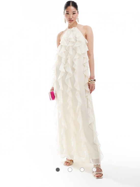 Pretty Lavish Dresses & Skirts - Pretty Lavish Cream Halter Ruffle Maxi Dress Size US 4 UK 8 Bridal Occasion